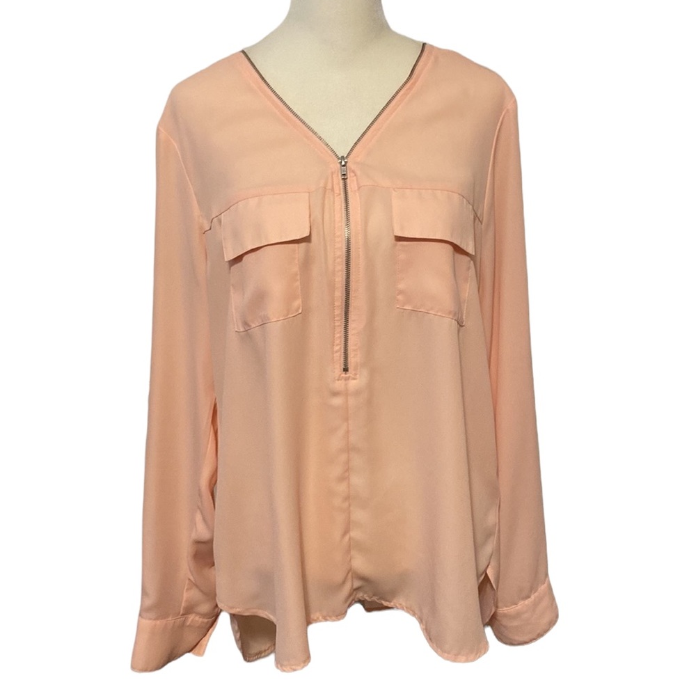DOUBLE ZERO 1/2 zip sheer dress blouse